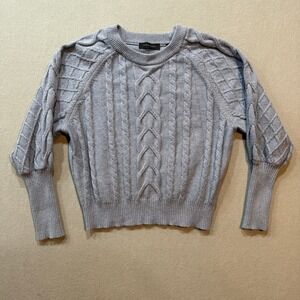 Tahari Fishermens Cable Knit Light Blue Textured Bella Swan PNW Sweater Women  L